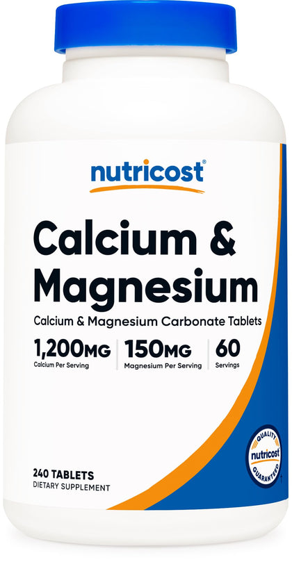 Nutricost Calcium & Magnesium Carbonate 240 Tablets, 1200mg of Ca & 150mg of Mg per Serving, 60 Servings- Gluten Free, Non-GMO