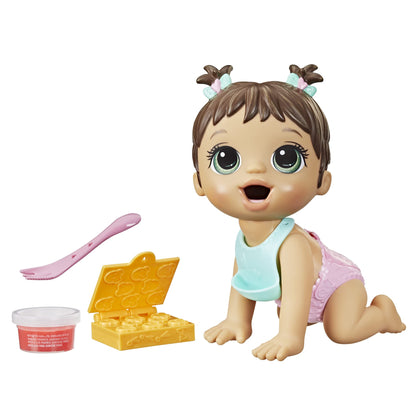 Baby Alive Lil Snacks Doll, Eats and Poops, Snack-Themed 8-Inch Baby Doll, Snack Box Mold, Toy for Kids Ages 3 and Up, Brown Hair