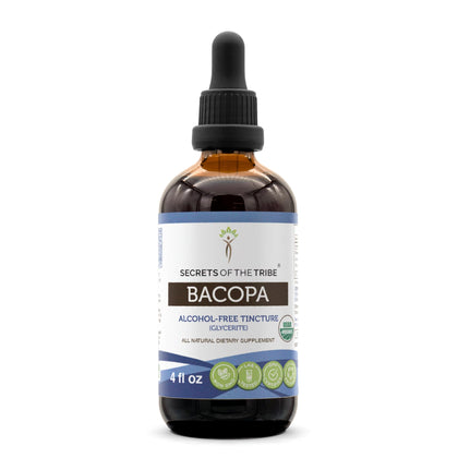 Secrets of the Tribe Bacopa USDA Organic | Alcohol-Free Extract, High-Potency Herbal Drops | Made from 100% Certified Organic Bacopa (Bacopa Monnieri) Dried Herb (4 oz)