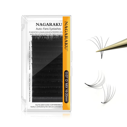 NAGARAKU Easy Fan Eyelash Extensions Volume Lash 0.07 D curl 16-20mm Mix Tray Rapid Blooming Faux Mink Cluster For Beginners Soft Professional Lash Supplies