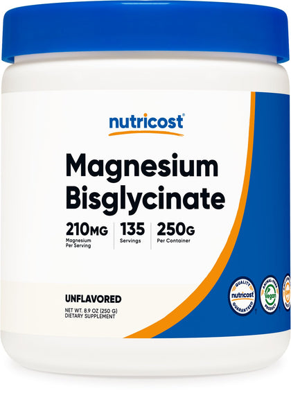 Nutricost Magnesium Bisglycinate Powder (Unflavored, 250 Grams) - Non-GMO, Vegan Supplement