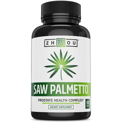 Zhou Nutrition Saw Palmetto Extract 500 mg, Prostate Health, Urinary Tract Support, DHT Blocker for Men and Women Hair Growth, Non-GMO, 100 Capsules (Packaging may vary)