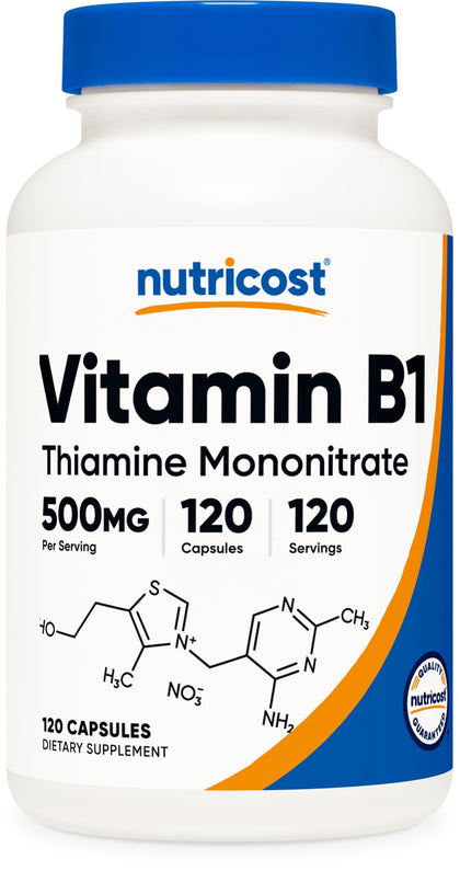 Nutricost Vitamin B1 (Thiamine) 500mg, 120 Capsules (Expiry 3/01/2027)