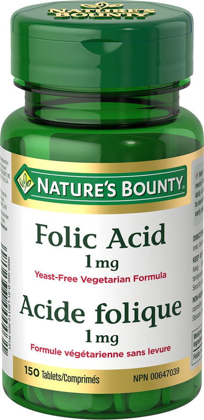 Nature's Bounty Folic Acid 1 mg 150 Tablets (Packaging May Vary)