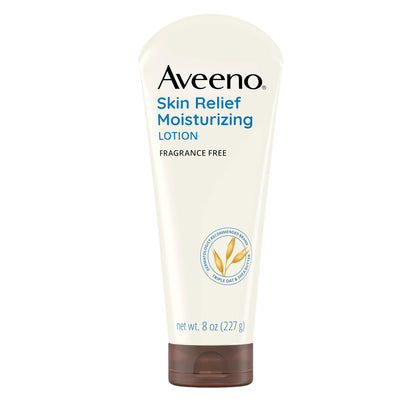 Aveeno Skin Relief 24-Hour Moisturizing Lotion for Sensitive Skin with Natural Shea Butter & Triple Oat Complex, Unscented Therapeutic Lotion for Extra Dry, Itchy Skin, 8 fl. oz