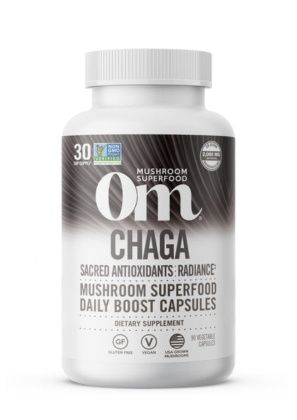 Om Mushroom Superfood Chaga Mushroom Capsules Superfood Supplement, 90 Count, 30 Days, US Grown, Sacred Antioxidants & Immune Support, Superfood Mushroom Supplement