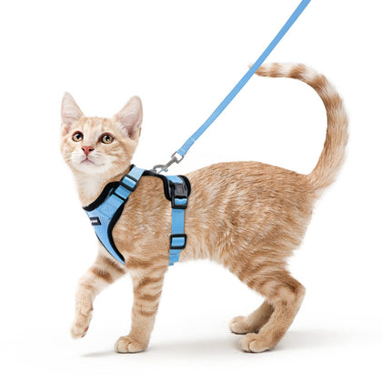 rabbitgoo Cat Harness and Leash for Walking, Escape Proof Soft Adjustable Vest Harnesses for Cats, Easy Control Breathable Reflective Strips Jacket, Light Blue, XS