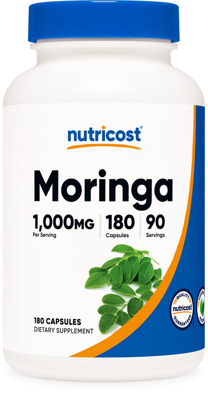 Nutricost Moringa Capsules 500mg, 180 Capsules (90 Servings) - Vegetarian Capsules, Non-GMO, Gluten Free