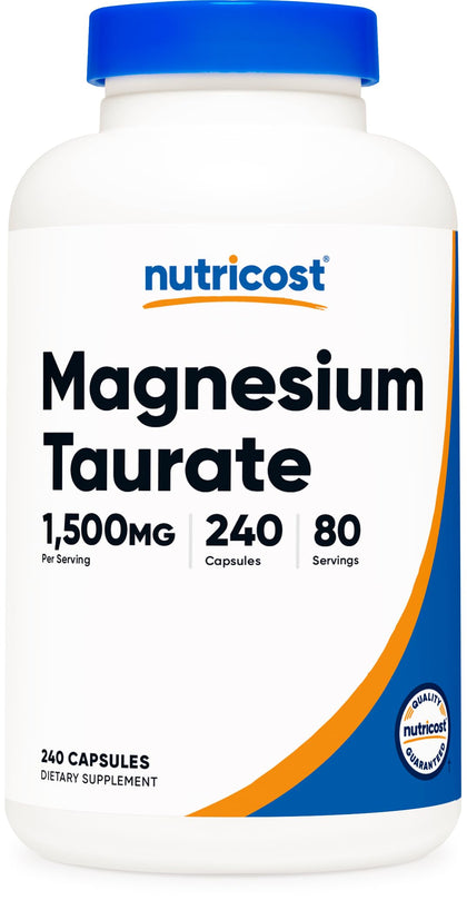 Nutricost Magnesium Taurate 1,500mg; 240 Capsules - Gluten Free, Non-GMO, Vegan, 80 Servings