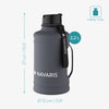 Navaris Half Gallon Water Bottle with Handle - Single-Walled 74 oz (2.2L) Stainless Steel Water Jug - Large Reusable Metal Drinking Bottle for Sports