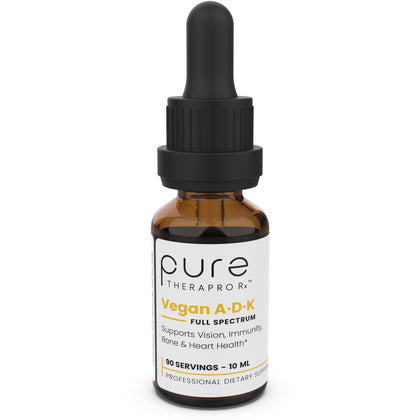 Pure TheraPro Rx Vegan A-D-K Drops - 3 Month Supply - Vitamin A (Palmitate & Betacarotene), Liposomal Vitamin D3 (Pureshine), Liposomal Vitamin K2 (MK-4 & MK-7) Supports Immunity & Bone Health - 10 mL