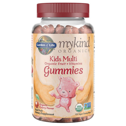 Garden of Life mykind Organics Kids Gummy Vitamins, Certified Organic, Non-GMO & Vegan Complete Children's - B12, C & D3 Gluten, Soy & Dairy Free Real Fruit Chew Gummies, Multi, Cherry, 120 Count