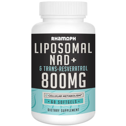 Rhamoph Liposomal NAD+ 800 mg with Trans-Resveratrol 300 mg, Max Absorption, Actual NAD+ Boosting Supplement for Healthy Aging, Cellular Energy, DNA Repair, Longevity - 60 Softgels