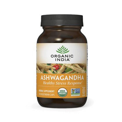 ORGANIC INDIA Ashwagandha Capsules - Organic Ashwagandha Supplement - Vegan Ashwagandha Root, Gluten-Free, Kosher, Non-GMO, Supports Stress Relief, Energy, and Sleep - 90 Capsules