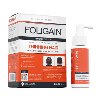 Foligain Triple Action Complete Volumizing Formula for Thinning Hair, Hair Care for Men, 2 Fl Oz