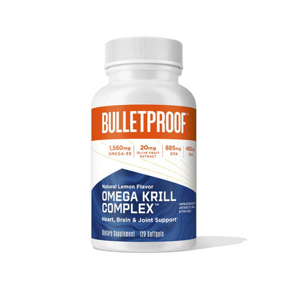 Bulletproof Omega Krill Complex, Lemon Flavor, 120 Softgels, 1560mg Omega-3 with EPA, DHA, GLA, and Astaxanthin, Keto Fish Oil Supplement for Brain and Heart Health