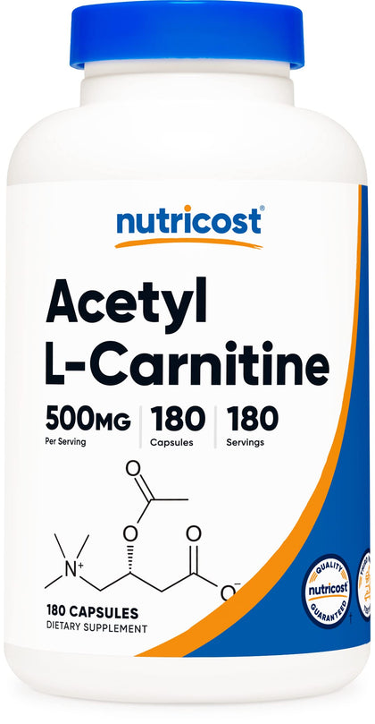 Nutricost Acetyl L-Carnitine 500mg, 180 Capsules - Non-GMO and Gluten Free (Expiry 4/01/2027)