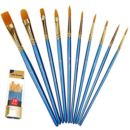 Xubox Paint Brushes Set, 10 Pieces Round Pointed Tip Nylon Hair Artist Acrylic Paintbrushes, Paint Brushes for Acrylic Painting Oil Watercolor Face Nail Body Art Craft, Miniature & Rock Painting, Blue