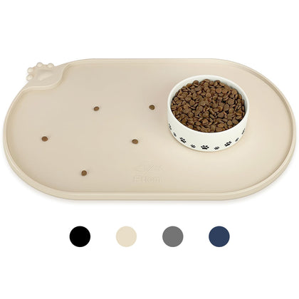 KPWACD Silicone Pet Placemat for Dogs and Cats, Non-Slip Waterproof Pet Feeding Bowl Mat Prevent Food and Water Overflow, High-Lips Puppy Dish Tray Mats Suitable for Large Medium Small Pets, Beige