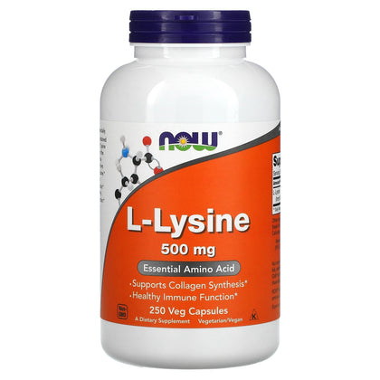 NOW L-lysine 500 mg, 250 Capsules