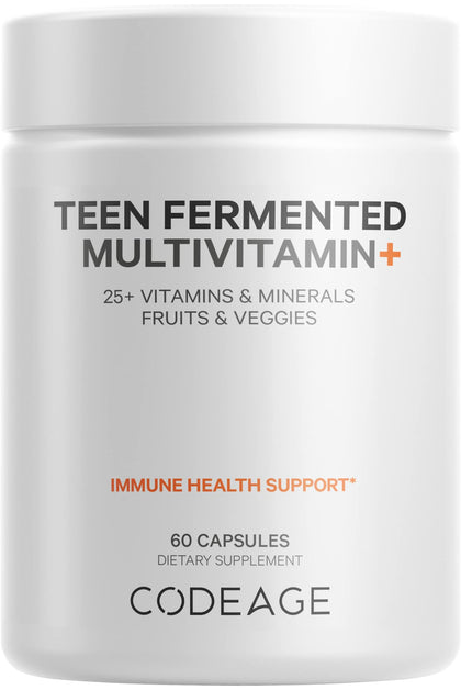 Codeage Teens Daily Multivitamin Supplement, 25+ Vitamins & Minerals for Teenage Boys & Girls, Organic Whole Foods Vitamins for Teenagers, Vitamin A, B, C, D, E, K, Omega-3, 60 Ct