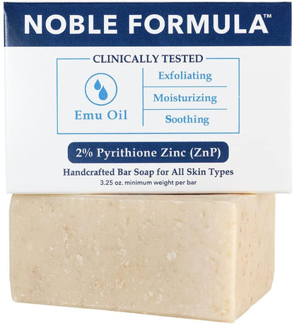 Noble Formula 2% Pyrithione Zinc (ZnP) Emu Oil Bar Soap, Especially Formulated for Acne, Psoriasis, and Eczema, Safe for Daily Use and All Skin Types, 3.25 oz