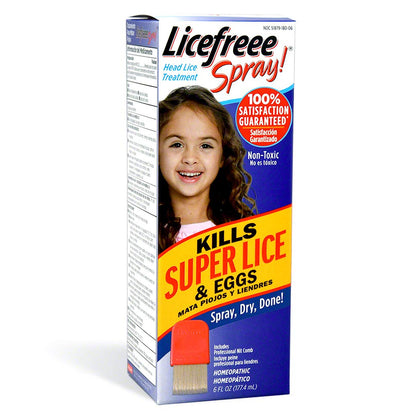 Licefreee Spray, Tec Labs Head Lice Spray, 6 Fl Oz, Includes Professional Metal Nit and Lice Comb, Easy Use Lice Treatments for Kids & Adults, Kills Head Lice, Eggs, Super Lice on Contact