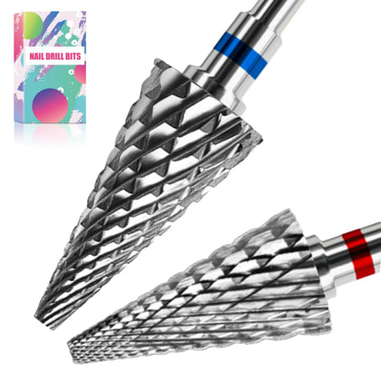 2Pcs Nail Drill Bits, 3/32 Nail Bits for Nail Drill Safety Tungsten Carbide Bits for Acrylic Nails, Drill Bit for Nail Professional Sets Great for Remove Hard Gel, Two Way Rotate Bits (Medium & Fine)