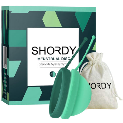 SHORDY Reusable Menstrual Disc Set of 2 (Small & Large), 100% Medical-Grade Silicone, Flexible & Leak-Free Period Disc, Eco Friendly Feminine Hygiene & Care | Tampons, Pads & Cups Alternative (Green)