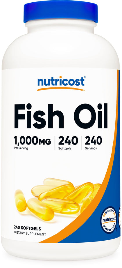 Nutricost Fish Oil Omega 3 Softgels with EPA & DHA (1000mg of Fish Oil, 560mg of Omega-3), 240 Softgels, Non-GMO, Gluten Free.