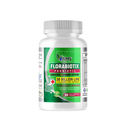 America Medic & Science Florabiotix Probiotic (30 Capsules) | Dietary Supplement for Men and Women| 30 Billion Live Cultures | 10 Probiotic Strains | Supports Digestive and Immune Health