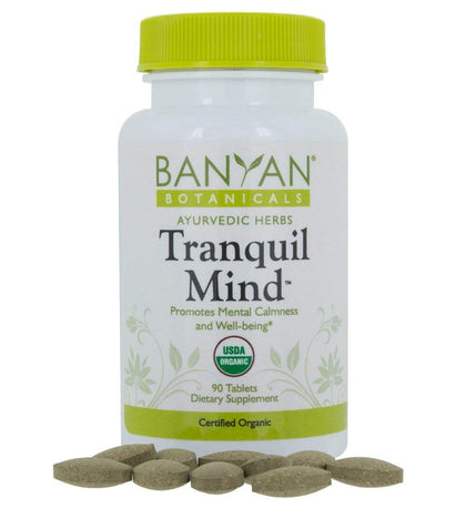 Banyan Botanicals Tranquil Mind - Organic Supplement with Guduchi, Gotu Kola & Skullcap - Supports Occasional Anxiousness & Promotes a Sense of Calm * - 90 Tablets - Non-GMO Sustainably Sourced Vegan