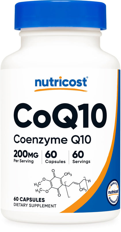 Nutricost CoQ10 200mg, 60 Vegetarian Capsules, 60 Servings - High Absorption, Vegetarian, Non-GMO, Coenzyme Q10