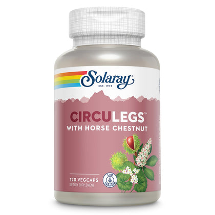 SOLARAY CircuLegs with Horse Chestnut Extract, Gotu Kola, Butcher's Broom, and More, Circulation and Vein Support for Healthy Legs, 60-Day Guarantee, Lab Verified (60 Serv, 120 VegCaps)