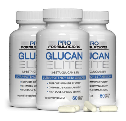 Glucan Elite - 85% Beta 1,3D Glucan 500mg - 60 vcaps | 85% Minimum Active 1,3 Linkage Ultra-Potency Beta Glucan - Highest Bioavailability with BGF-Immune (Pack of 3)