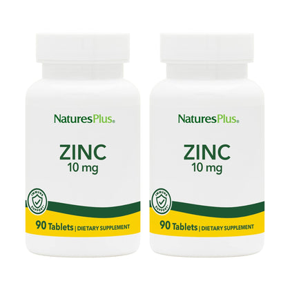 NaturesPlus Zinc 10 mg - 90 Tablets, Pack of 2 - Supports Immune Health & Overall Well-Being - High-Potency Amino Acid Chelate Form - Gluten Free, Vegetarian - 180 Total Servings