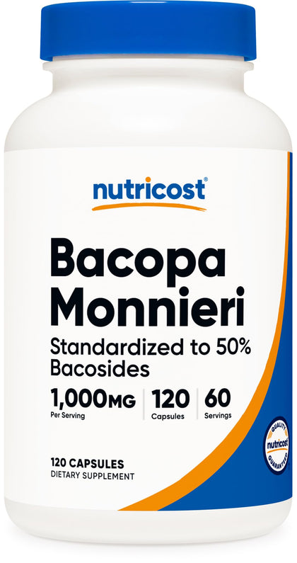 Nutricost Bacopa Monnieri 1,000mg, 120 Capsules (60 Servings) - Non-GMO, Gluten Free, and Vegetarian Friendly