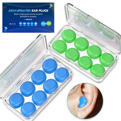 Silicone Ear Plugs for Sleeping Swimming,Reusable Moldable Noise Cancelling Earplugs for Shooting Range, Swimmers, Snoring, Airplanes, Travel, Work, Studying, (16-Pillows)