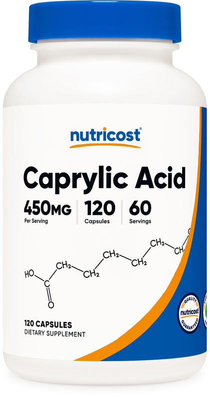 Nutricost Caprylic Acid Capsules 450mg, 120 Capsules - Vegetarian, Non-GMO and Gluten Free - 120 Capsules with 225mg Each