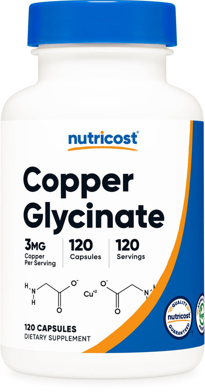 Nutricost Copper Glycinate Capsules (120 Capsules, 3MG Copper per Serving) - Non GMO, Vegan