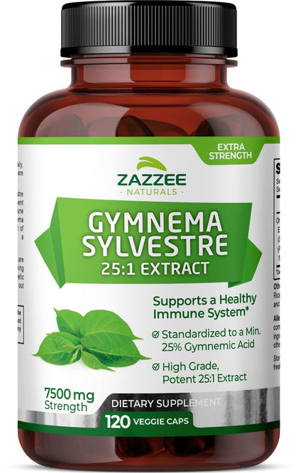 Zazzee Organic Gymnema Sylvestre 25:1 Extract, 7500 mg Strength, 25% Gymnemic Acid, 120 Vegan Capsules, 4 Month Supply, Standardized and Concentrated 25X Extract, All-Natural and Non-GMO