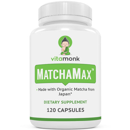 MATCHAMAX Organic Japanese Matcha Capsules - Pure Organic Matcha Green Tea Pills for Smooth Zen-Like Energy and Natural Mood Boost - Vegan Matcha Supplement Packed with Antioxidants - 120ct