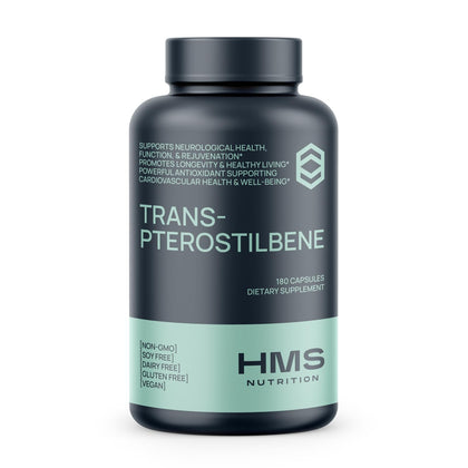 HMS Nutrition Potent Trans-Pterostilbene - 200mg, 180 Vegan Capsules - Antioxidant Supplement - Gluten, Soy & Dairy Free