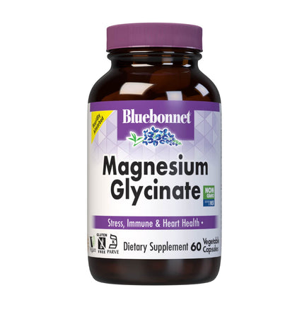 Bluebonnet Nutrition Magnesium Glycinate 400mg Maximum Absorption Mineral Complex Supports Energy Production & Enzyme Function - Non-GMO, Soy-Free, Gluten-Free - 120 Veggie Capsules