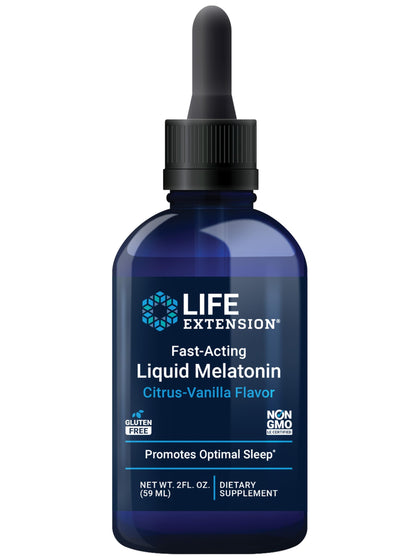 Life Extension Fast-Acting Liquid Melatonin - Sleep & Cellular Health Support Supplement - Gluten-Free - Non-GMO - Citrus-Vanilla Flavor - Net Wt. 2 fl.oz. (59 Servings)