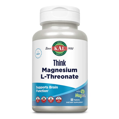 KAL Think Magnesium L-Threonate 2000 mg | Learning, Brain Health & Memory Function Support w/Magtein | Vegan, No Gluten & Non-GMO | 60 Tablets