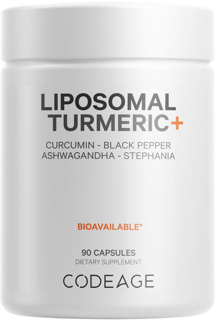 Codeage Organic Turmeric Supplement - 95% Curcumin Extract Pills - Liposomal Fermented Botanical Blend Black Pepper, Ashwagandha, Ginger, Stephania, Boswelia, Cumin, Digestive Bitters - 90 Capsules