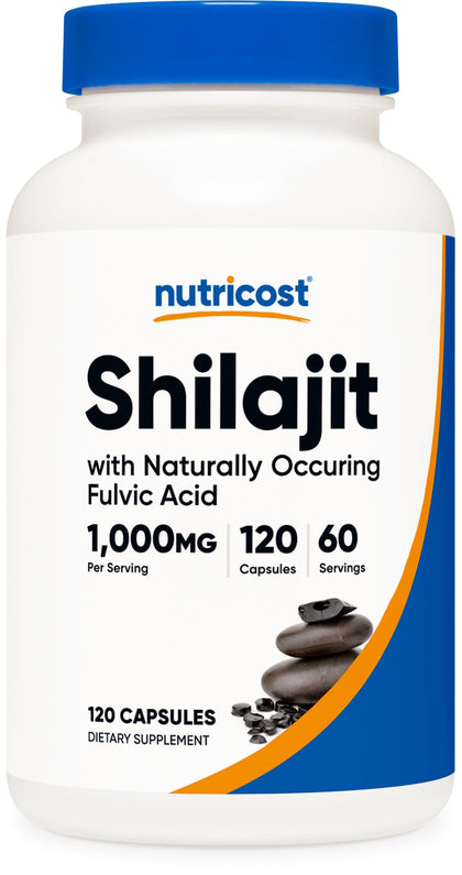 Nutricost Shilajit Capsules (1,000 mg Shilajit Per Serving), 120 Capsules | Shilajit Extract with Naturally Occuring Fulvic Acid - 60 Servings, Gluten Free, Non-GMO, Vegan Friendly Dietary Supplement