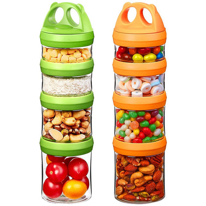 SELEWARE Portable Stackable Food Storage Containers for Snacks Formula Powder and Drinks Twist Lock System Airtight Leak-proof BPA and Phthalate Free Green and Orange