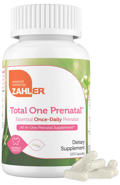 Zahler - Total One Prenatal Vitamins for Women (120 Count) Daily Multi Vitamin Prenatals with Folic Acid, Iron, Zinc & 19 Other Essential Vitamins & Minerals - Kosher Pre Natal Multivitamin Capsules